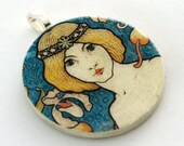 Pendant, Fair Maiden, Handmade Decoupaged, FREE SHIPPING