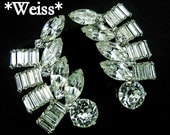 Vintage WEISS Clear Rhinestone Ear Climber Clip Earrings, ca. 1950s