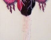 Soul Searching - Fiber Art - Wall Hanging - Heart - Wings- Fine Art - Embroidery - Hand Stitch- Fushia - Pink - Purple - Vintage Fabric