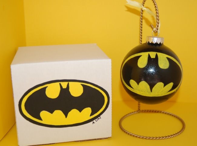 Batman Ornament Gift Set Hand Painted Glass and Gift Box