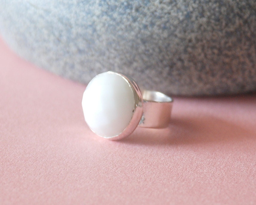 Sterling Silver White Ceramic Stone Ring