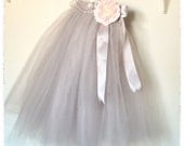 Dove grey Flower Girl tutu for summer weddings-- sewn and long.