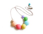 Pastel Rainbow  Necklace -  Color Blocking Handmade Polymer Clay Beaded Necklace