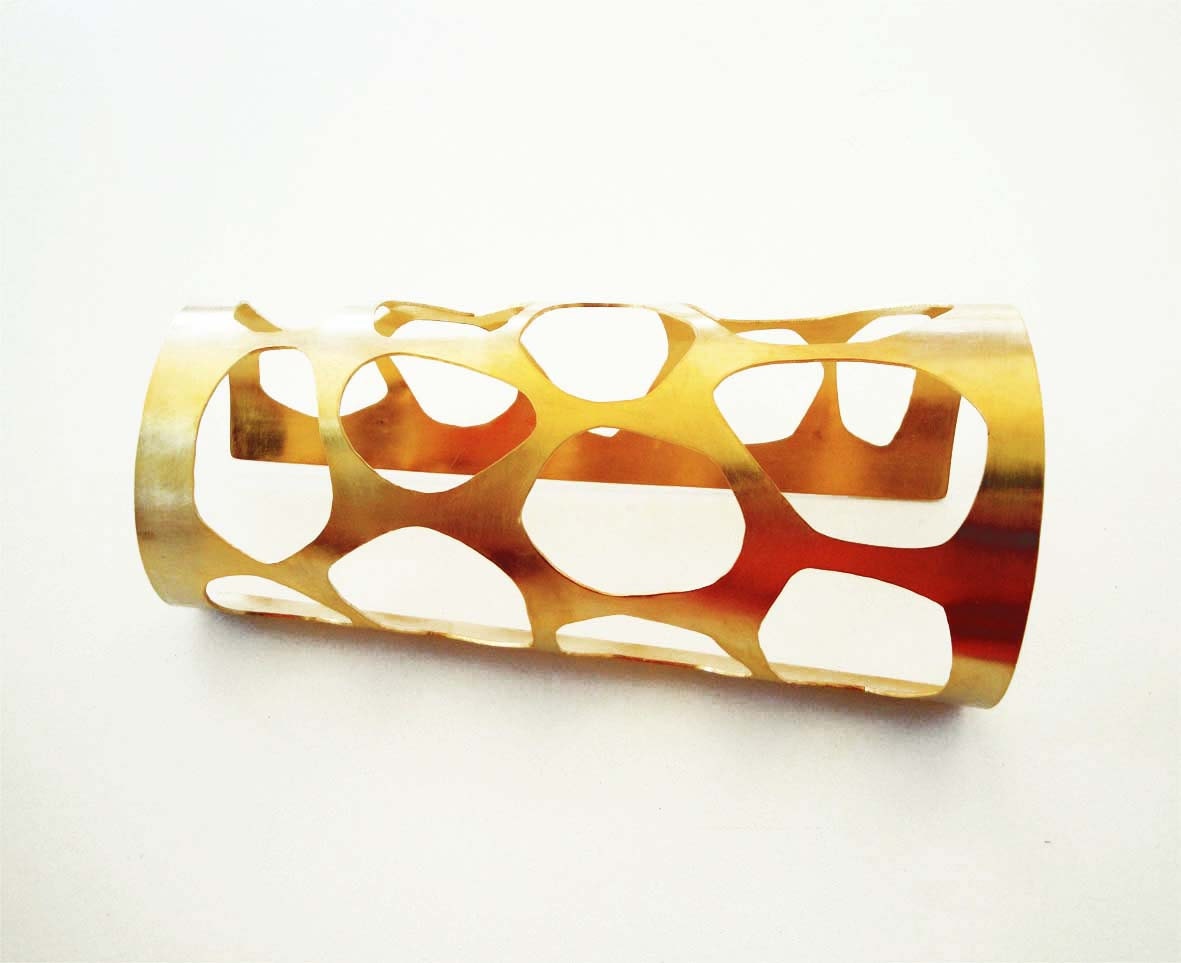 gold bracelet cuff - 24Kt gold plated bronze cuff - statement organic bracelet - statement jewelry