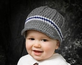 Boys crochet newsboy hat, crochet baby boy hat, toddler boys hat, children spring clothing, grey white and navy blue - pick colors