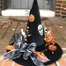 Orange and Black Happy Halloween Witch Hat Table Halloween Decoration by English Rose Designs