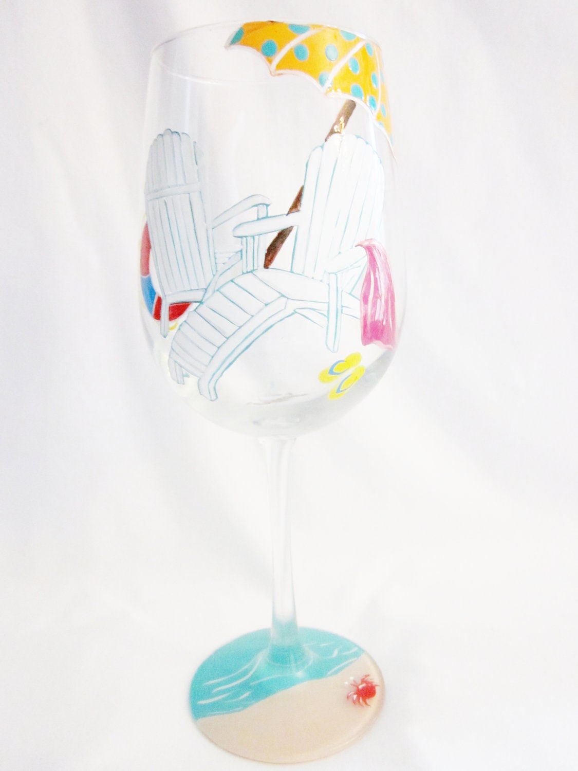 Hand Painted  Summer Beach Chairs Wine Glass