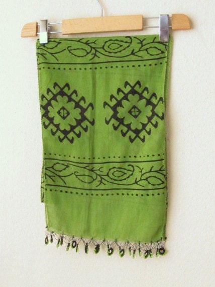 Traditional Turkish Wooden Hand printing Oya Scarf..authentic, romantic, elegant, fashion,green,cucumber,asparagus,weddings,bridal,