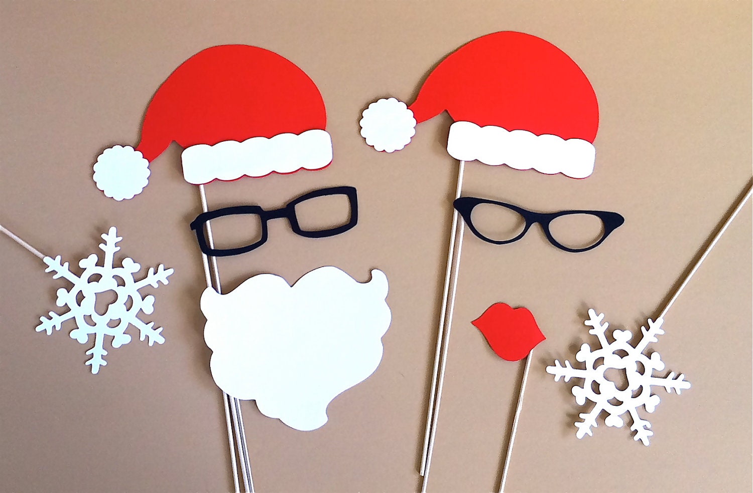 Christmas Photo Booth Props - Set of 8 Mr and Mrs Santa Claus Set Christmas PhotoBooth Props Party Supplies Prop Holiday Decoration