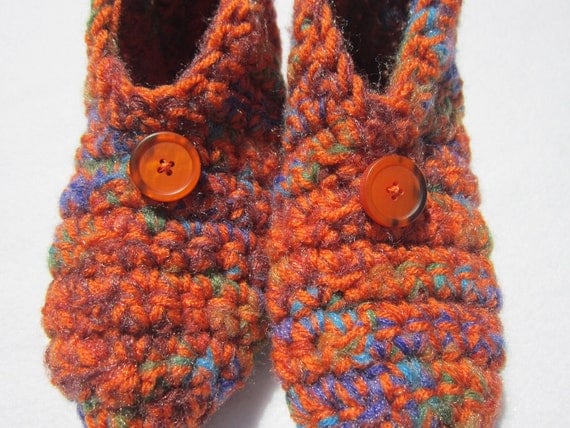 Crochet Slippers in Rust Size Small