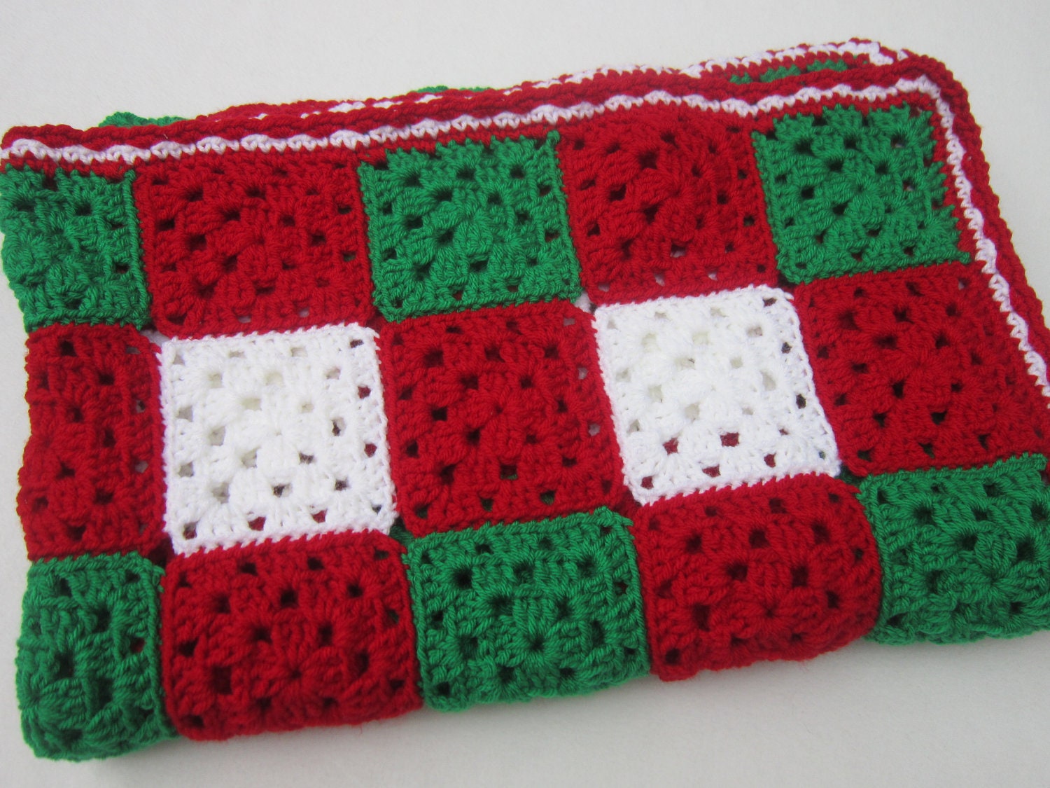 Crocheted Christmas Baby Granny Square Afghan