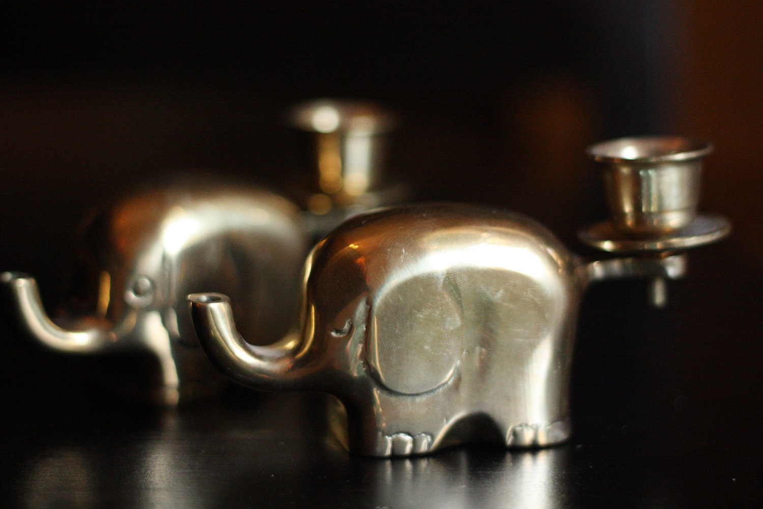 Pair of Brass Elephant Candle Holders Modernist by HoldVintage