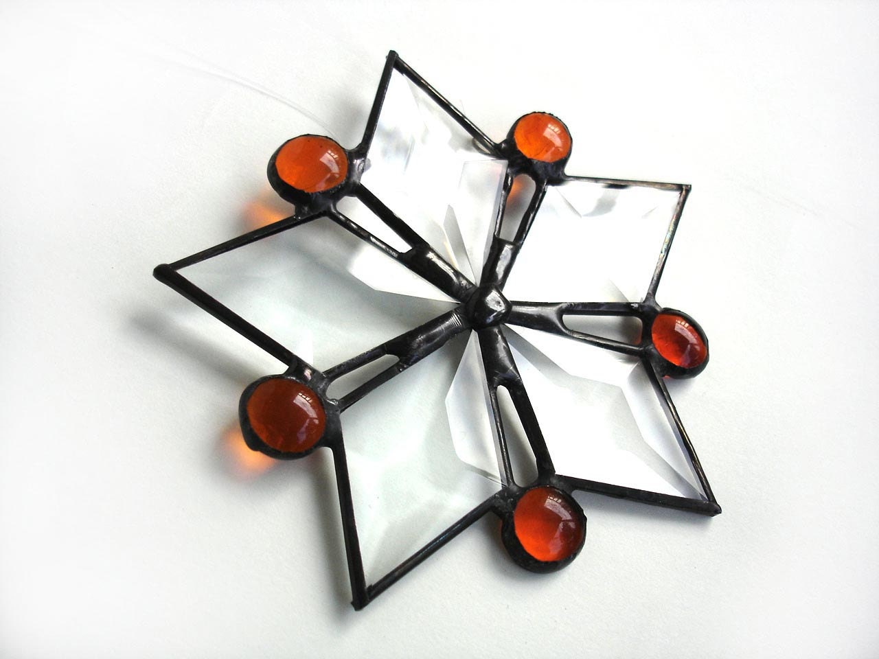 Star stained glass modern suncatcher tangerine tango orange window art decorative art