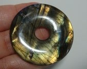 30% off, Huge 40mm, AAA, Spectacular Firey Blueish Green Gold flash Labradorite Smooth Donut PENDANT - Show Piece - JL8-1