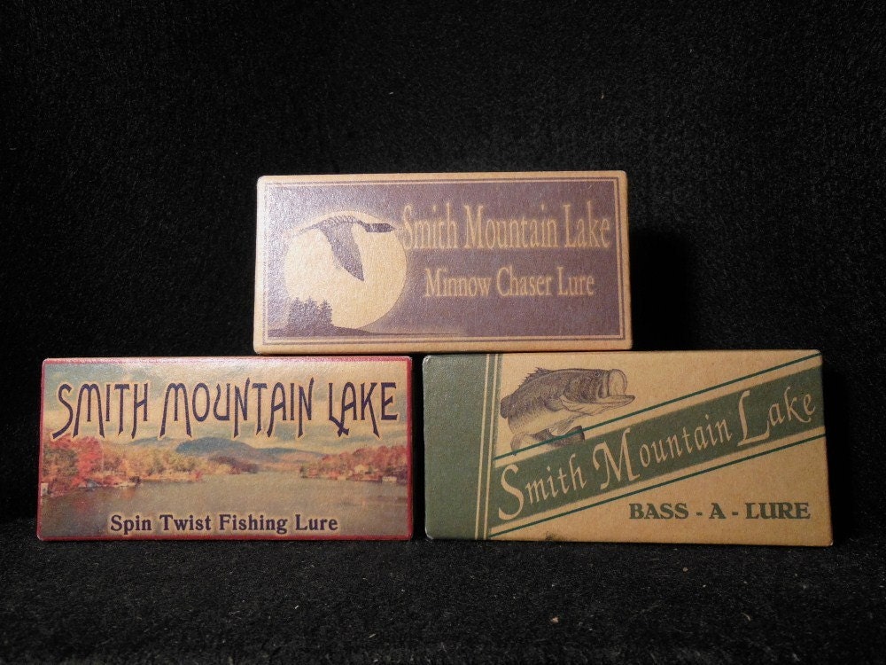 Three vintage look Smith Mountain Lake Virginia lake house fishing cabin decor lure boxes