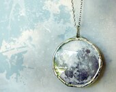 Full Moon Necklace. Oxidized Sterling Silver Chain. Double Sided Small Glass Lens. Moon Jewelry