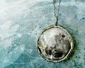 Dark Side of the Moon Necklace. Sterling Silver Chain. Double Sided. Large 1.5 inches Circle. Full Moon Jewelry