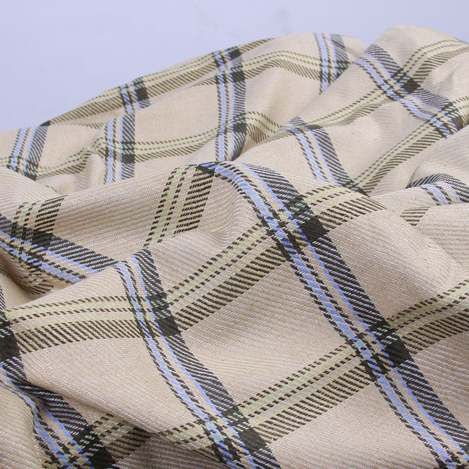 Pale Yellow Plaid Fabric Silk Blend