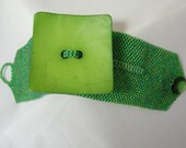 Large Square Green Button Beaded Bracelet Jewelry