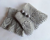 Crochet Gloves Victorian Gloves Gray Lace Gloves Pearl Buttons Bridesmaid gift Shabby Chic Silver Grey Gloves - SmilingKnitting