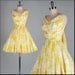 Vintage 1950s Dress . Yellow . White . Crepe . XS . 1718