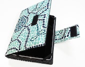 Nexus 7 case or Kindle Fire (original) case - Book style - Navy blue teal white mosaic