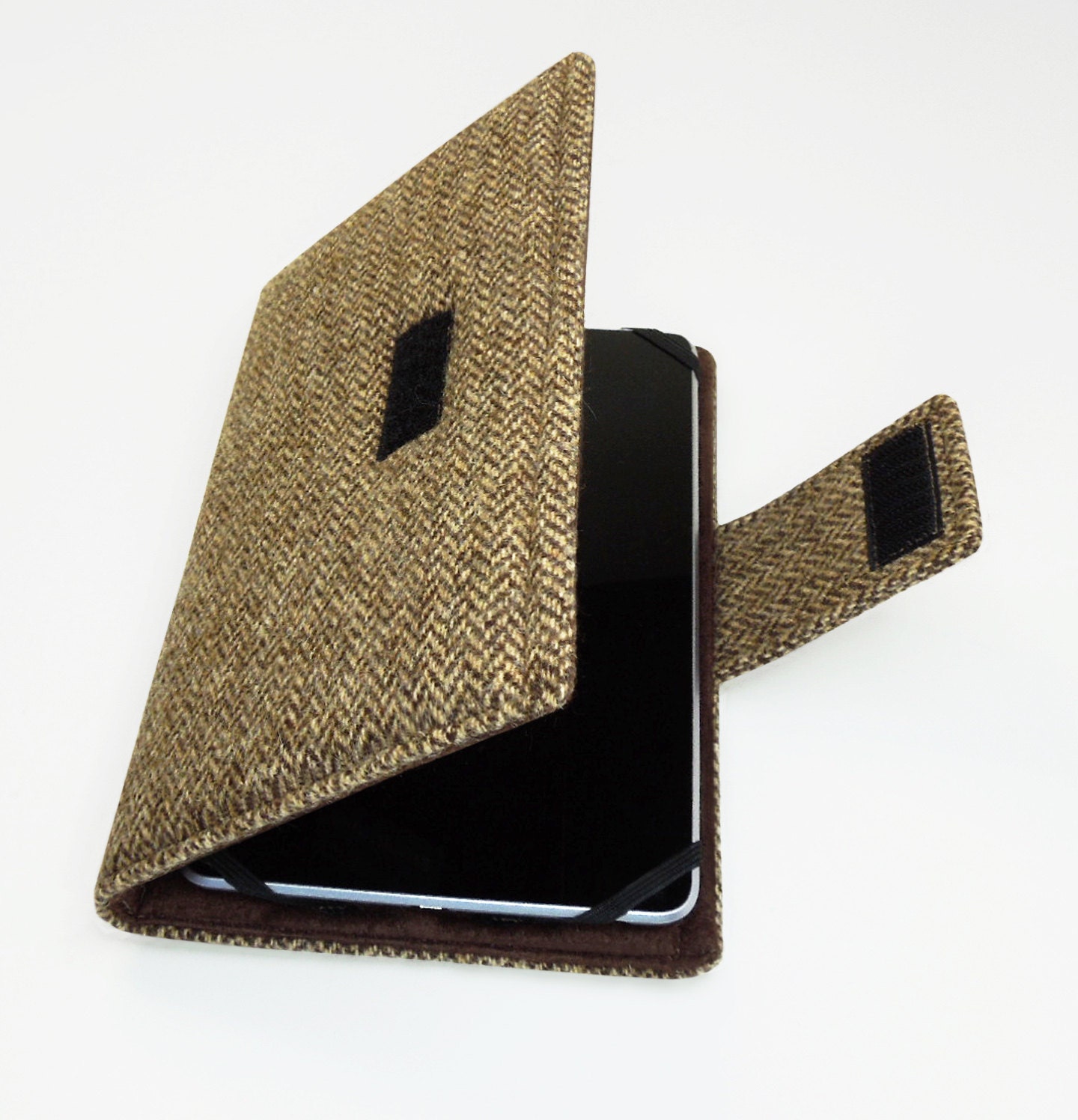 Nexus 7 case / Kindle Fire (original) case cover sleeve - Book style - Brown tan wool herringbone - Manly masculine unisex