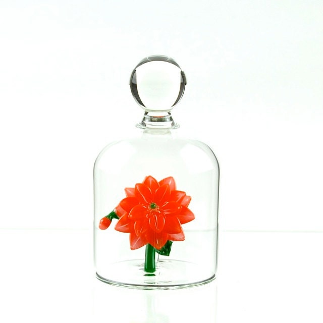 Glass Flower in a Jar - Orange