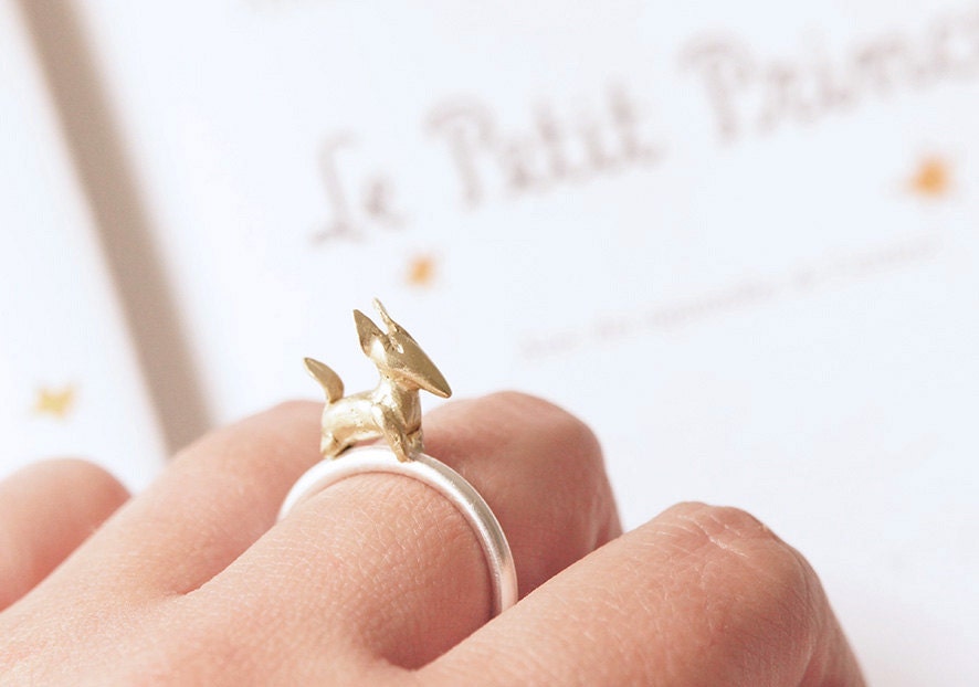 ZORRO ring - BRASS & Silver - Infancia Series - Le Petit Prince inspired, fox ring, organic, delicate, animal, miniature, french, gold