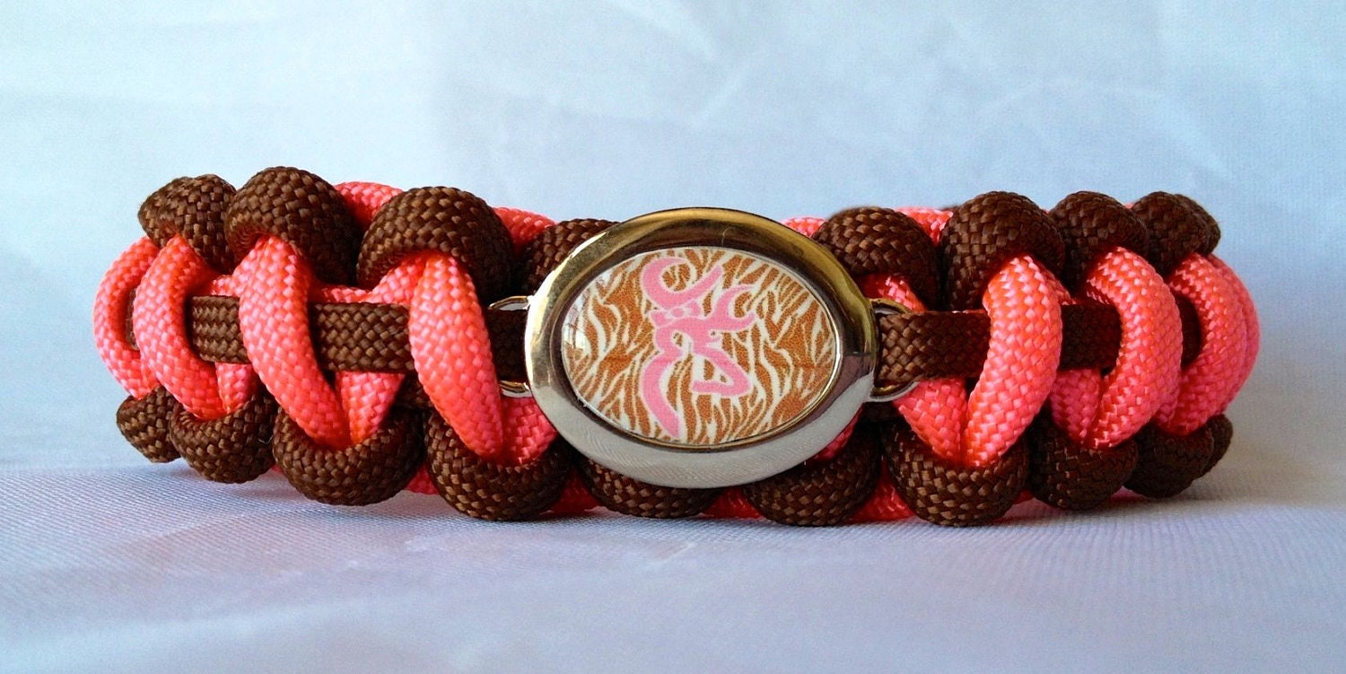 Custom Handmade Paracord Bracelet with a Handmade Buck/Deer Pink Camo Charm - FREE Shipping