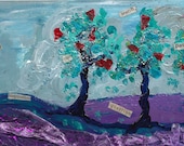 5X7 print of original art - mixed media collage - colorful art with trees - inspirational art
