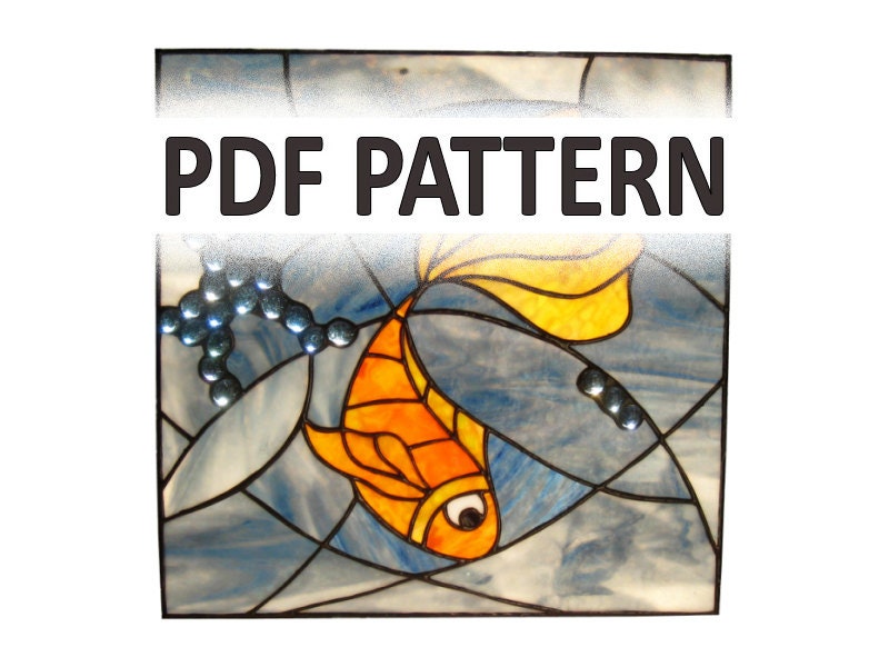 PDF Pattern for Stained Glass Panel - Gold Fish and Blue Wave FleetingStillness Original Design