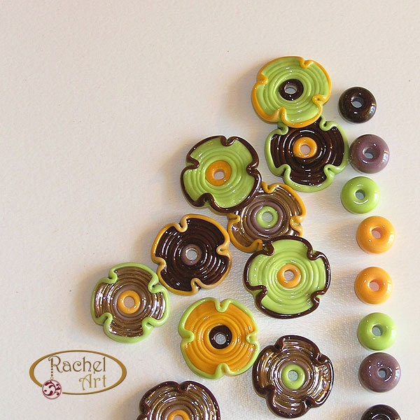 Multicolor Lampwork Glass Beads, Flower Beads, Handmade Lampwork Glass Disc Beads Set (20 )