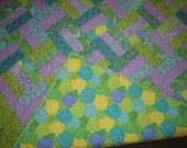 Baby or Lap Quilt, Bright Turquoise, Green and Purple