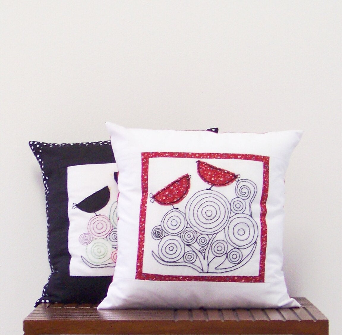 Red Robins Embroidered Pillow Cover