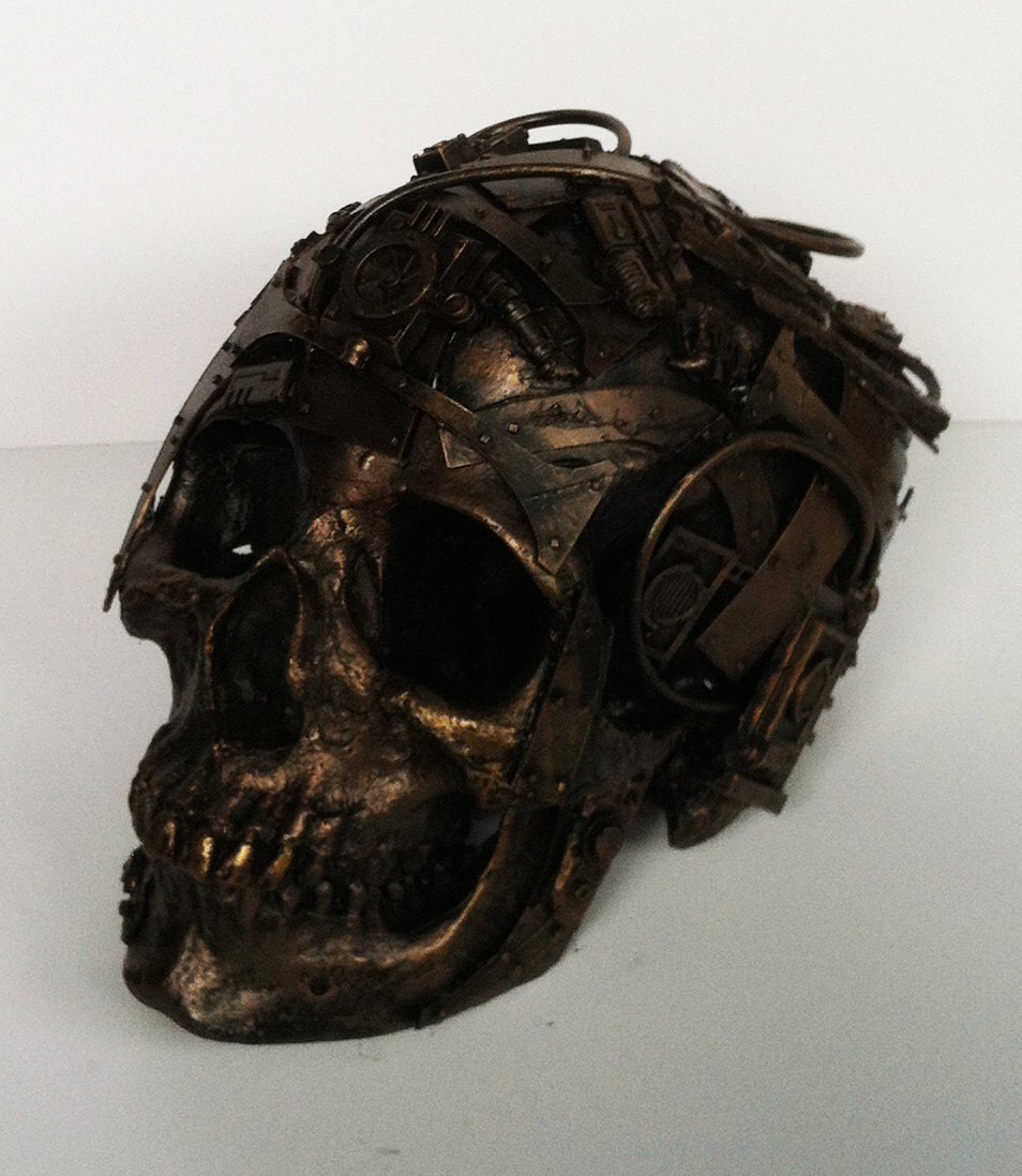 techno skull, bronze