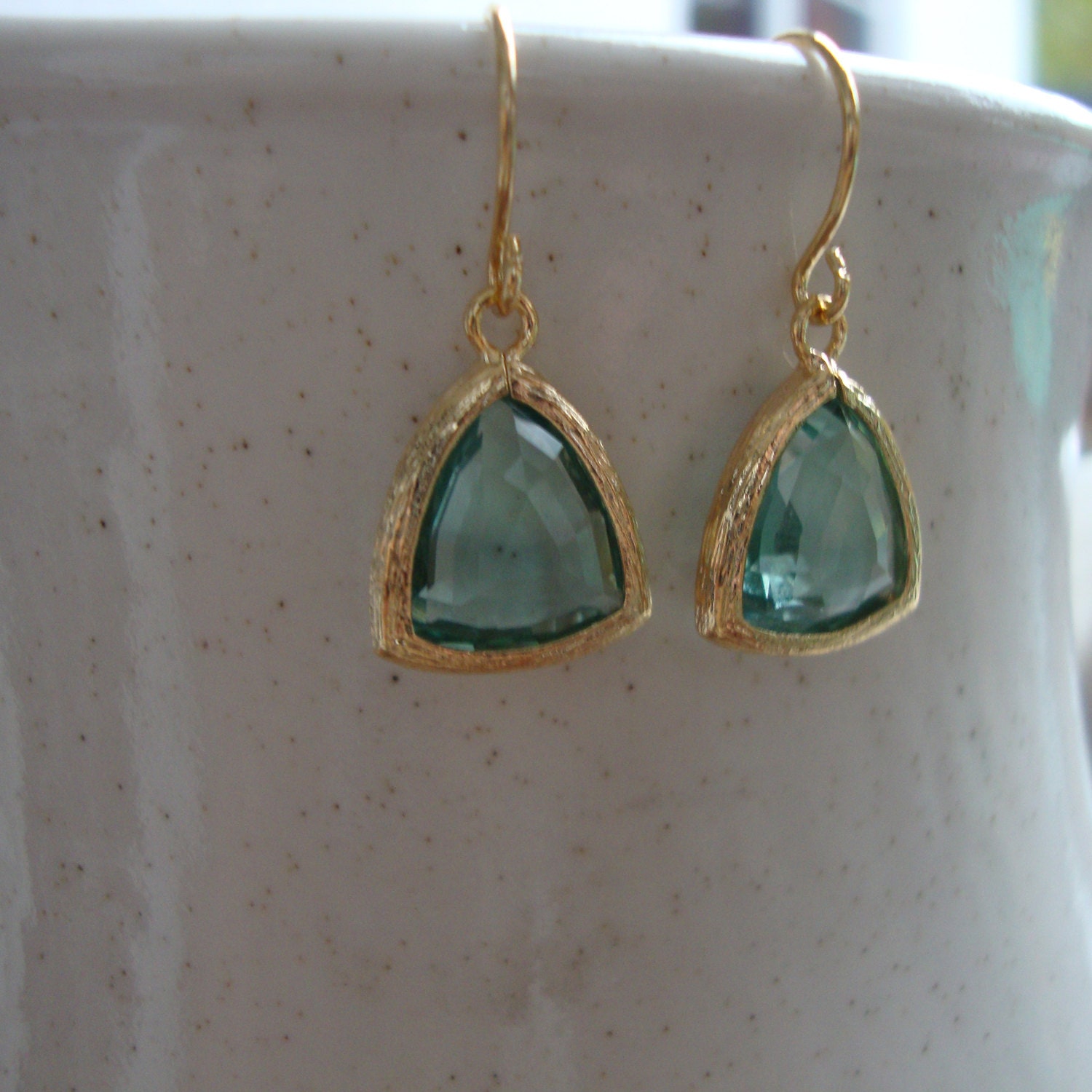 VENEZIA - Aqua Dangles, Chic Earrings, Summer Jewelry, Matte Gold Finish, Everyday Earrings