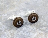 Power Up Brown Cuff Links - Sterling Silver Plated Recycled MAC Power Button, power button jewelry, wedding, anniversary, birthday, gift
