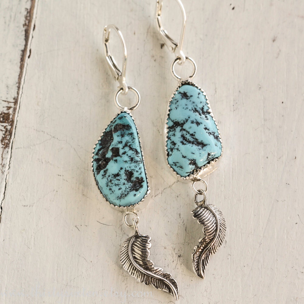 Turquoise Nugget Sterling Silver Earrings