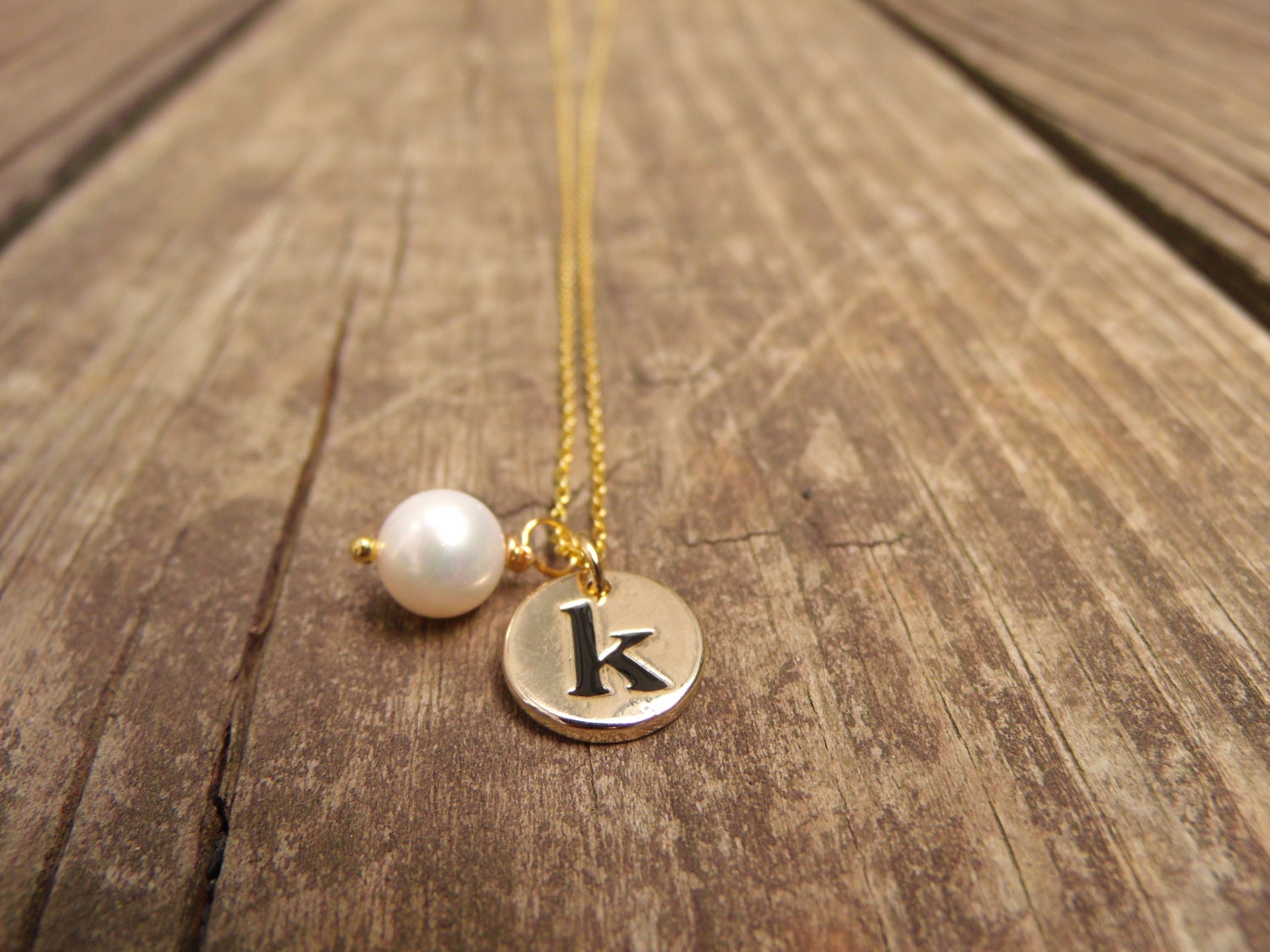 Gold Initial Necklace . Initial Pearl Drop Necklace