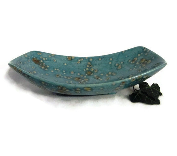 Curved Centerpiece Bowl Oblong Rich Earth Tones Teal Copper Golden Brown