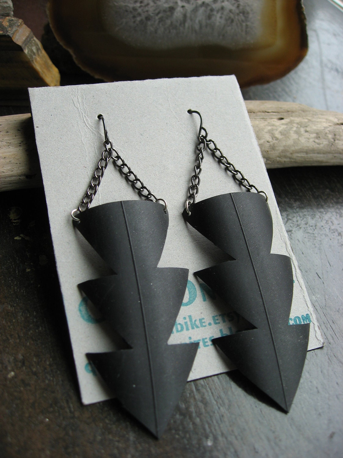 Power of Three -  Recycled Bike tube earrings