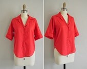 vintage 60s cotton top / 1960s red cotton button down blouse / Sunday Bike Rides