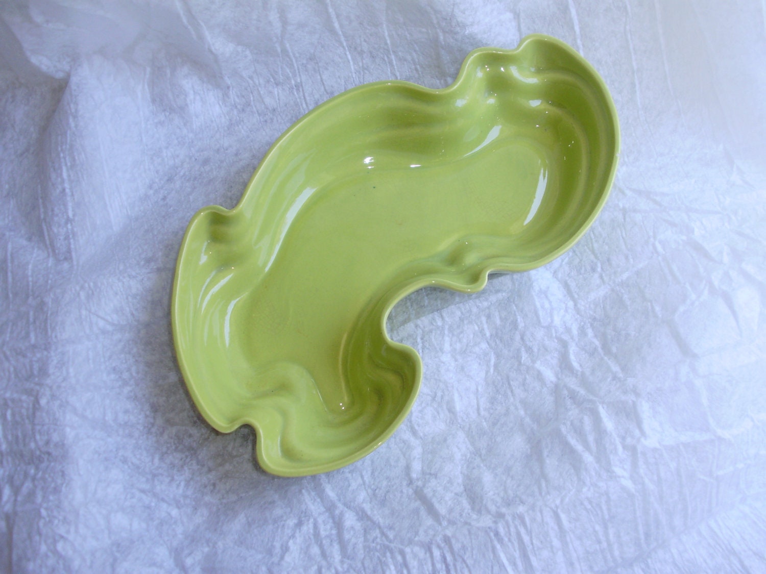 Lime Green Amoeba Shaped Ceramic Dish