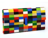 Oversize multicolor clutch made entirely of LEGO bricks