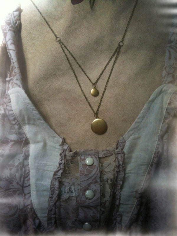 Double Locket Necklace in Vintage Brass, Tiny Locket, Simple, Keepsake, Antique Bronze, Gold
