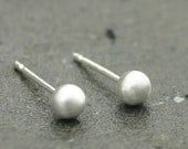 Simple Soft Sheen Stud Earrings  ( tiny 4mm ) - small organic handmade sterling silver post earrings