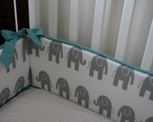 Gray Elephant bumper- You pick piping and tie color