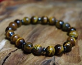 Tiger Eye Gemstone Beaded Stretch Meditation Bracelet - Focus the Mind