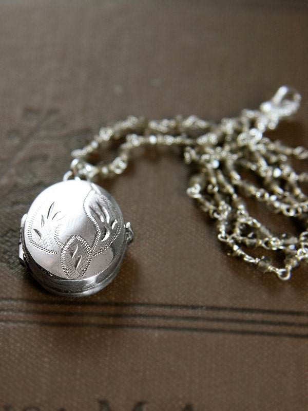 Sterling Silver Locket Necklace, Smoky Quartz Gemstone Jewelry - Vintage Deer Antler Engraved Pendant